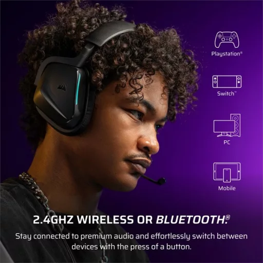 CORSAIR Vezeték Nélküli Headset, VOID v2 Wireless Gaming Headset, Dolby Atmos, carbon