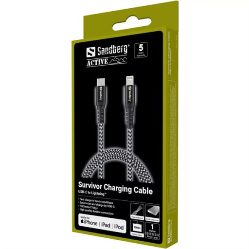 SANDBERG USB-C tartozék, Survivor USB-C PD Lighting kábel 1m