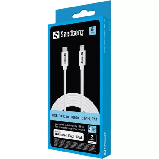 SANDBERG Töltőkábel, USB-C PD to Lightning FMI 2m
