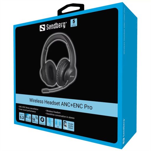 SANDBERG Headset mikrofonnal, Wireless Headset ANC+ENC Pro
