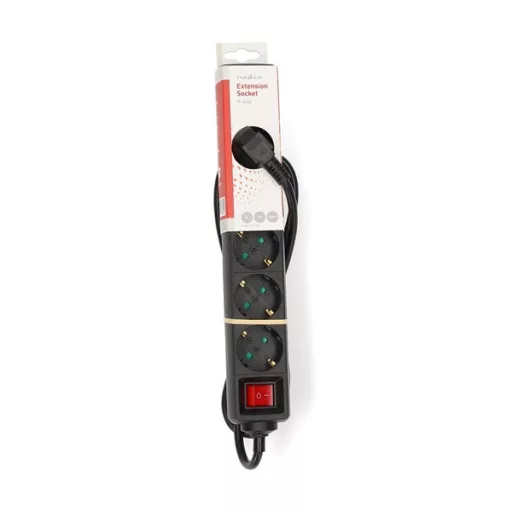 Nedis ESOC615F2BK 6 aljzatos kapcsolós (6-os) elosztó, 1,5 m, 3680 W, 16 A