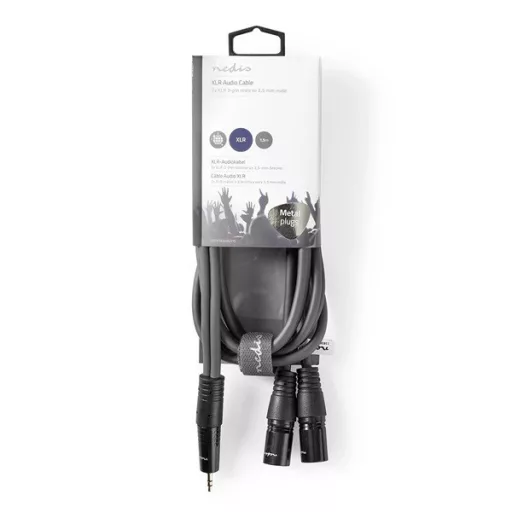 Nedis COTH15310GY15 balanced/szimmetrikus félprofi XLR audio kábel, 2x XLR 3 tűs dugó | 3,5 mm sztereo jack dugó, 1,5m