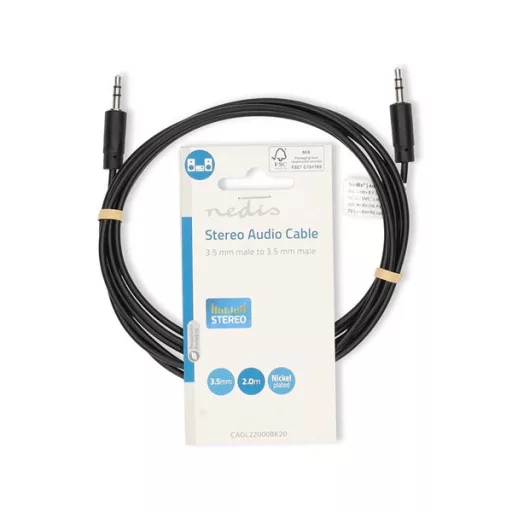 Nedis CAGL22000BK20 sztereo audio kábel, 3,5 mm jack dugó - 3,5 mm jack dugó, 2m