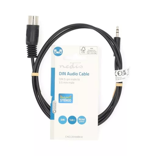 Nedis CAGL20100BK10 audio kábel 5p DIN dugó - 3,5mm szereo jack dugó, hossz 1m