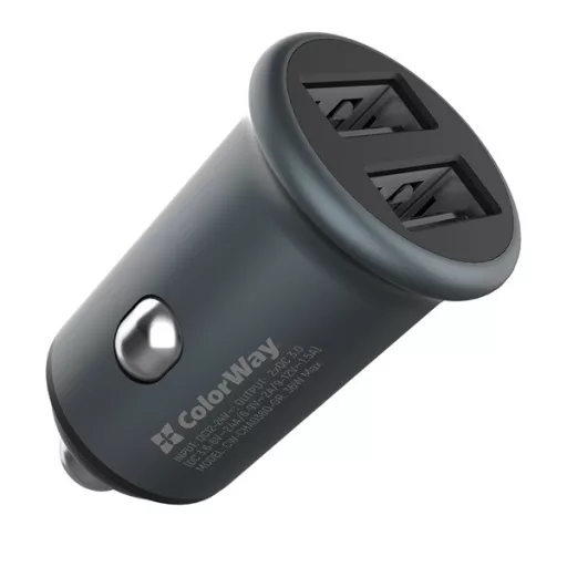 COLORWAY Autós töltő, CW-CHA036Q-GR 2USB Quick Charge 3.0 (36W) szürke