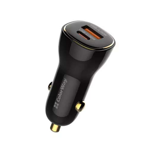 COLORWAY Autós töltő, CW-CHA046PD-BK Power Delivery Port PPS USB (USB-A + USB-C) (60 W) Fekete