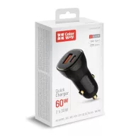   COLORWAY Autós töltő, CW-CHA046PD-BK Power Delivery Port PPS USB (USB-A + USB-C) (60 W) Fekete