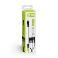   COLORWAY Kábel Type-C CW-CBPDU3060-BK, 3B1 (Lightning+MicroUSB+Type-C) 3.0A (PD60W adatok) 1.2 fekete