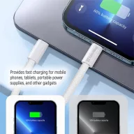   COLORWAY Kábel Type-C CW-CBPDCC061-GR, fonott pamut, PD Fast Charging 60W, 3,0A 1M szürke