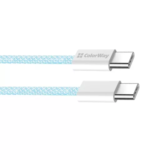 COLORWAY Kábel Type-C CW-CBPDCC061-BL, fonott pamut, PD Fast Charging 60W, 3,0A 1M kék