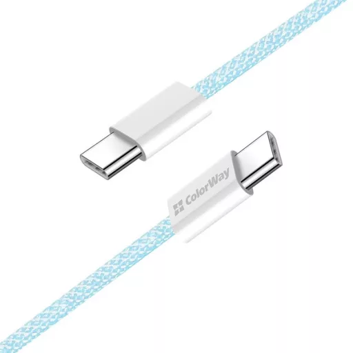 COLORWAY Kábel Type-C CW-CBPDCC061-BL, fonott pamut, PD Fast Charging 60W, 3,0A 1M kék