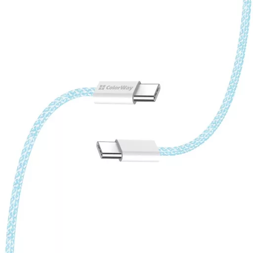 COLORWAY Kábel Type-C CW-CBPDCC061-BL, fonott pamut, PD Fast Charging 60W, 3,0A 1M kék
