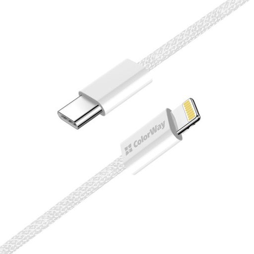 COLORWAY Kábel Type-C CW-CBPDCL061-GR, Apple Lightning, fonott pamut, PD 27W 1M szürke