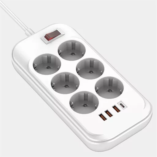 COLORWAY Hálózati elosztó, CW-CHE64PDW, 6 tápcsatlakozó/4USB (C típusú PD20W + 3USB QC3.0) (38W) Fehér 2M