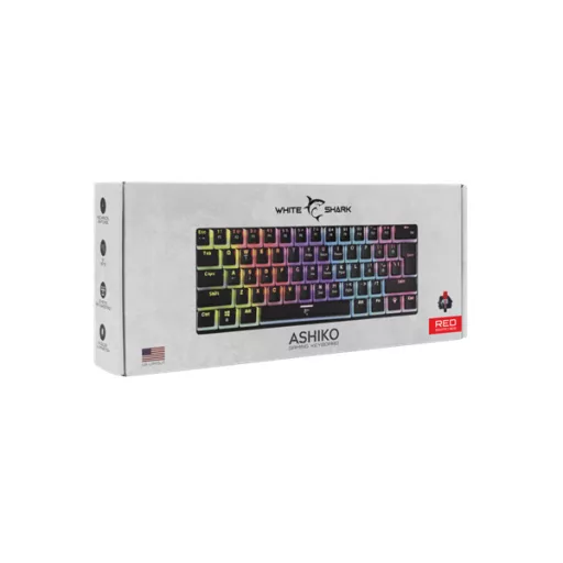 WHITE SHARK GK-2202-2B/R-US ASHIKO-2/B/R-US fekete mech. bill. angol, 61 piros kapcs