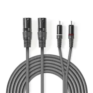   Nedis COTH15210GY15 balanced/szimmetrikus félprofi XLR audio kábel, 2x XLR 3 tűs dugó - 2x RCA dugó, 1,5m