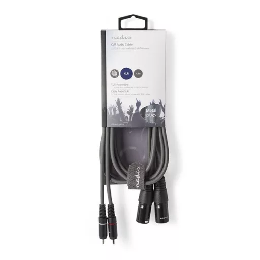 Nedis COTH15210GY15 balanced/szimmetrikus félprofi XLR audio kábel, 2x XLR 3 tűs dugó - 2x RCA dugó, 1,5m