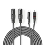   Nedis COTH15210GY30 unbalanced/aszimmetrikus félprofi XLR audio kábel, 2x XLR 3 tűs dugó - 2x RCA dugó, 3m