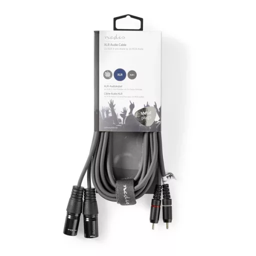 Nedis COTH15210GY30 unbalanced/aszimmetrikus félprofi XLR audio kábel, 2x XLR 3 tűs dugó - 2x RCA dugó, 3m