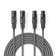   Nedis COTH15030GY15 balanced/szimmetrikus félprofi XLR audio kábel, 2 x XLR 3p dugó - 2 x XLR 3p aljzat, 1.5m, rugalmas