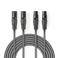   Nedis COTH15030GY15 balanced/szimmetrikus félprofi XLR audio kábel, 2 x XLR 3p dugó - 2 x XLR 3p aljzat, 1.5m, rugalmas