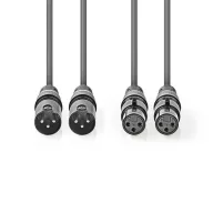   Nedis COTH15030GY15 balanced/szimmetrikus félprofi XLR audio kábel, 2 x XLR 3p dugó - 2 x XLR 3p aljzat, 1.5m, rugalmas