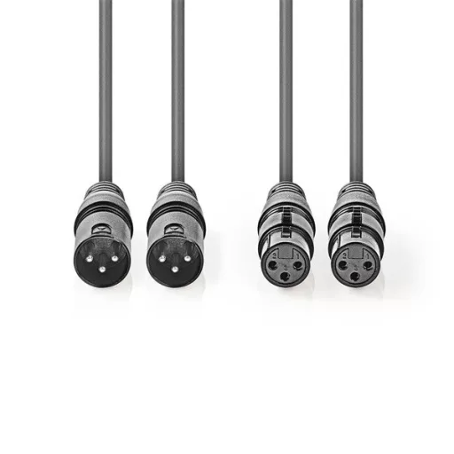Nedis COTH15030GY15 balanced/szimmetrikus félprofi XLR audio kábel, 2 x XLR 3p dugó - 2 x XLR 3p aljzat, 1.5m, rugalmas
