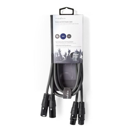Nedis COTH15030GY15 balanced/szimmetrikus félprofi XLR audio kábel, 2 x XLR 3p dugó - 2 x XLR 3p aljzat, 1.5m, rugalmas