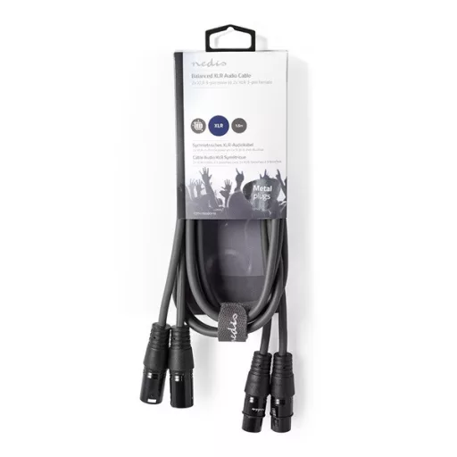 Nedis COTH15030GY15 balanced/szimmetrikus félprofi XLR audio kábel, 2 x XLR 3p dugó - 2 x XLR 3p aljzat, 1.5m, rugalmas