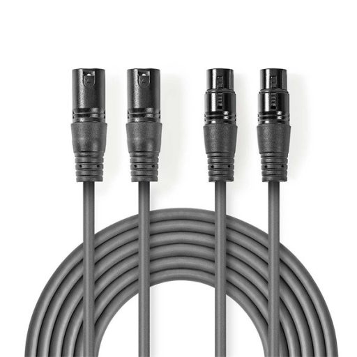 Nedis COTH15030GY50 balanced/szimmetrikus félprofi XLR audio kábel, 2 x XLR 3p dugó - 2 x XLR 3p aljzat, 5m, rugalmas