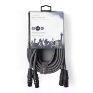   Nedis COTH15030GY50 balanced/szimmetrikus félprofi XLR audio kábel, 2 x XLR 3p dugó - 2 x XLR 3p aljzat, 5m, rugalmas