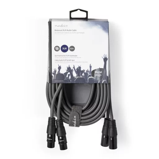 Nedis COTH15030GY50 balanced/szimmetrikus félprofi XLR audio kábel, 2 x XLR 3p dugó - 2 x XLR 3p aljzat, 5m, rugalmas