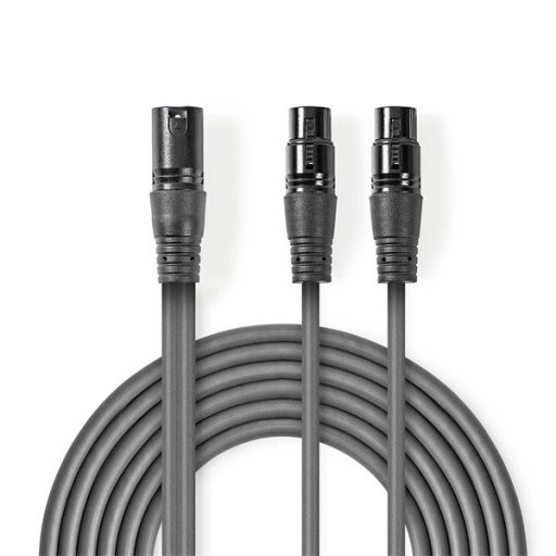Nedis COTH15025GY15 balanced/szimmetrikus félprofi XLR audio kábel, XLR 3p dugó - 2 x XLR 3p aljzat, 1.5m, rugalmas