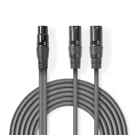   Nedis COTH15020GY15 balanced/szimmetrikus félprofi XLR audio kábel, XLR 3p aljzat - 2 x XLR 3p dugó, 1.5m, rugalmas