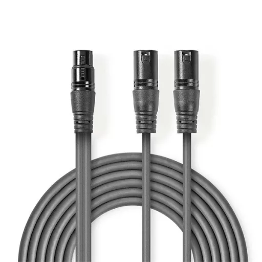 Nedis COTH15020GY15 balanced/szimmetrikus félprofi XLR audio kábel, XLR 3p aljzat - 2 x XLR 3p dugó, 1.5m, rugalmas