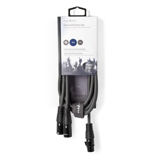 Nedis COTH15020GY15 balanced/szimmetrikus félprofi XLR audio kábel, XLR 3p aljzat - 2 x XLR 3p dugó, 1.5m, rugalmas