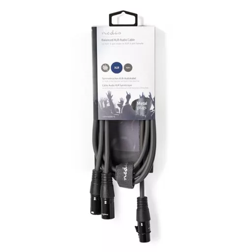 Nedis COTH15020GY15 balanced/szimmetrikus félprofi XLR audio kábel, XLR 3p aljzat - 2 x XLR 3p dugó, 1.5m, rugalmas