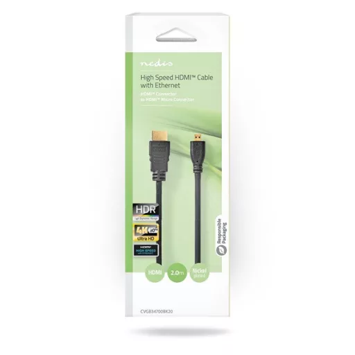 Nedis CVGB34700BK20 micro HDMI - HDMI kábel, 4K@30Hz, 10,2 Gbps, 2m