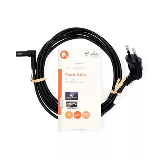 Nedis CEGL11075BK20 tápkábel IEC-320-C1, 90°-os szögben hajlított, 2m