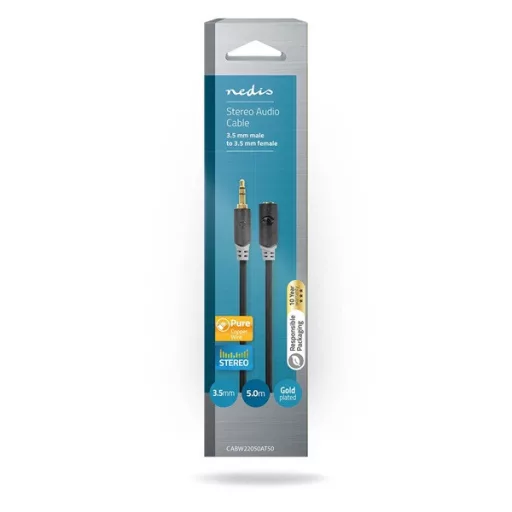 Nedis CABW22050AT50 sztereo audió kábel 3,5mm sztereo jack dugó - 3,5mm sztereo jack aljzat,  5 m