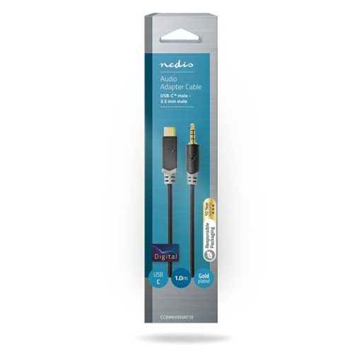 Nedis CCBW65950AT10 USB-C (USB C) dugó - 3,5 mm sztereo jack dugó kábel, aranyozott csatlakozók, 1m