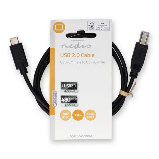 Nedis CCGL60650BK10 USB-C dugó - USB- B dugó (USB C - USB B) kábel, 480 Mbps, 1m