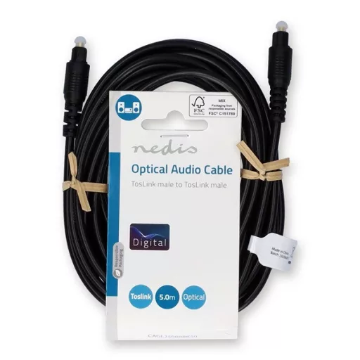 Nedis CAGL25000BK50 optikai audio kábel, TosLink dugó, hossz 5m