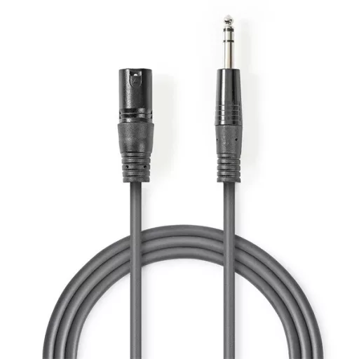 Nedis COTH15100GY15 balanced/szimmetrikus félprofi audio kábel, 6,35mm sztereo jack dugó - 3p XLR dugó, hossz 1,5m