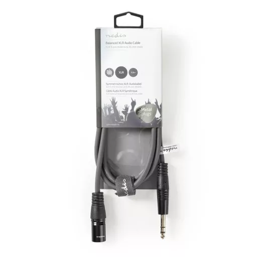 Nedis COTH15100GY15 balanced/szimmetrikus félprofi audio kábel, 6,35mm sztereo jack dugó - 3p XLR dugó, hossz 1,5m