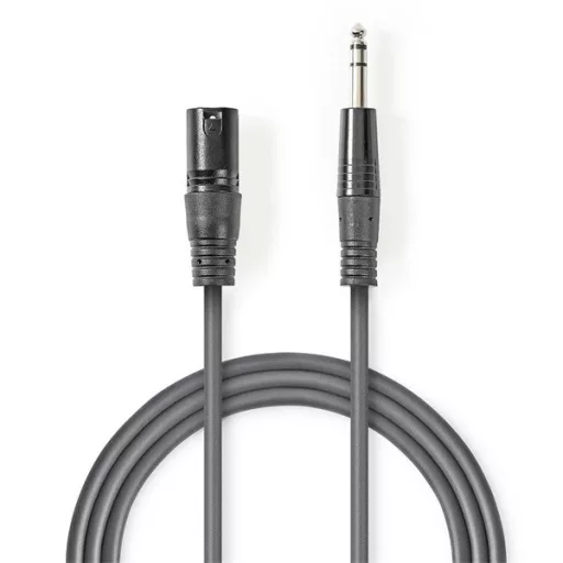 Nedis COTH15100GY30 balanced/szimmetrikus félprofi audio kábel, 6,35mm sztereo jack dugó - 3p XLR dugó, hossz 3m