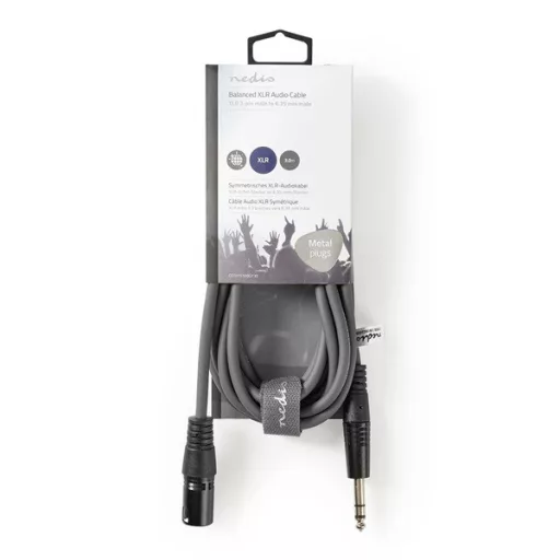 Nedis COTH15100GY30 balanced/szimmetrikus félprofi audio kábel, 6,35mm sztereo jack dugó - 3p XLR dugó, hossz 3m