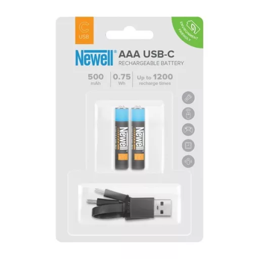 NEWELL USB-C 500  mikro elem akkumulátor, R3, AAA,  1,5 V, tartozék USB-A / USB-C kábel, 40 hónap garancia
