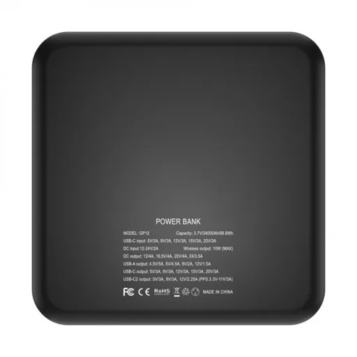 NEWELL GP12 vezeték powerbank, 24.000 mAh, 8 adapter, LED kijelző, vezeték nélküli töltés,