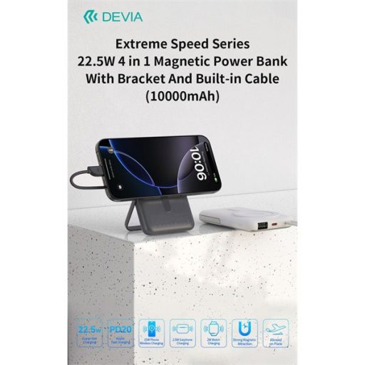 Devia Extreme Speed Series Magnetic 4in1 22.5W powerbank/állvány - Type-C - 10.000 mAh - ezüst